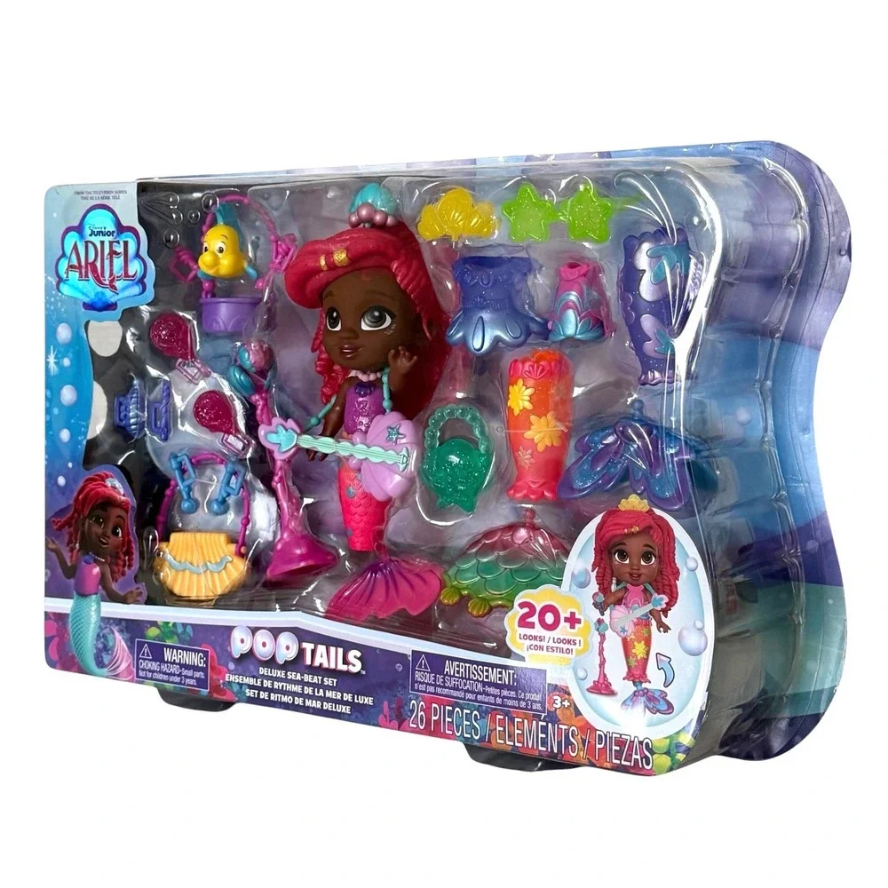 Disney Junior Ariel Pop Tails Deluxe Sea-Beat Set 26pc Mermaid Doll Flounder NEW